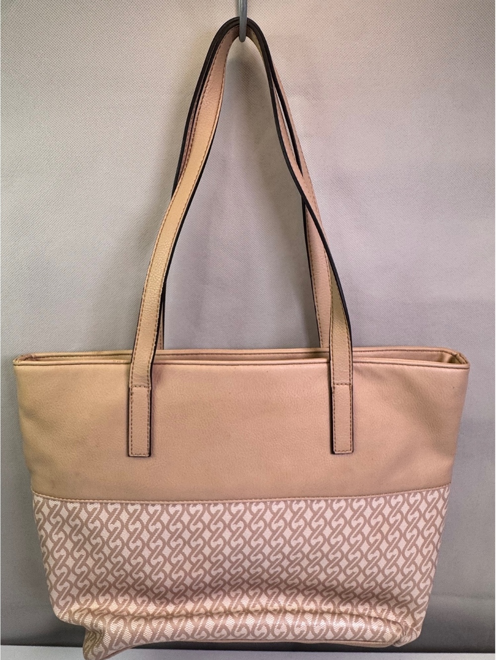 Nine West Beige Logo Print Tote Bag Tassel Large Shoulder Handbag - Picture 3 of 6
